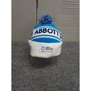 New Balance Men Beanie Cap Multicolor Striped Pompom Folded Cuff Logo Casual